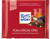 Ritter Sport Шоколад молочный ром, изюм, орех 100 гр 1/12