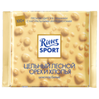 Ritter Sport Шоколад белый с цельным обжаренным орехом лещины и хлопьями 100 гр 1/10